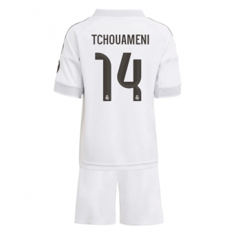 Billige Fotballdrakt Real Madrid Aurelien Tchouameni #14 Replika Hjemmedraktsett Barn 2025-26 Kortermet (med bukser)